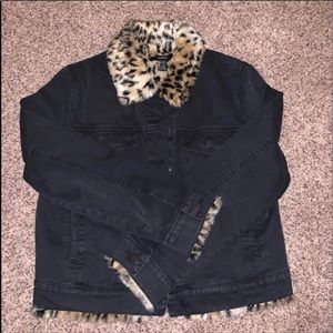 Forever 21 cheetah print black denim jacket